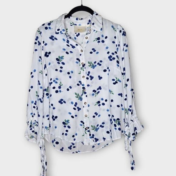 Maeve Women's Blithe Blueberry Print Blouse Tie Sleeve S Soft Floral Delicate - Picture 2 of 8